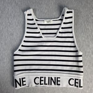 Celine Black and White Striped Ribbed Crop Tank